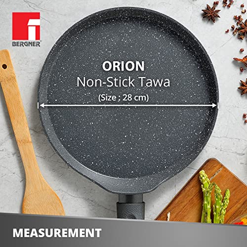BERGNER Aluminium Orion Marble Non-Stick Tawa/Dosa Tawa 28 Cm, Induction Base, Minimum Oil Cooking, Food Safe, Grey