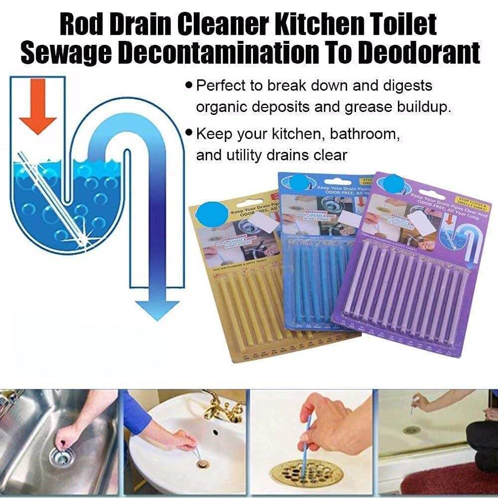 SHOPYSTAR Drain Cleaner Sticks for Kitchen Sink, Bathroom, Bathtub, Washbasin - Prevents Clogs & Blockages, Odour Remover - Blue, 12 Sticks (Pack Of 1)