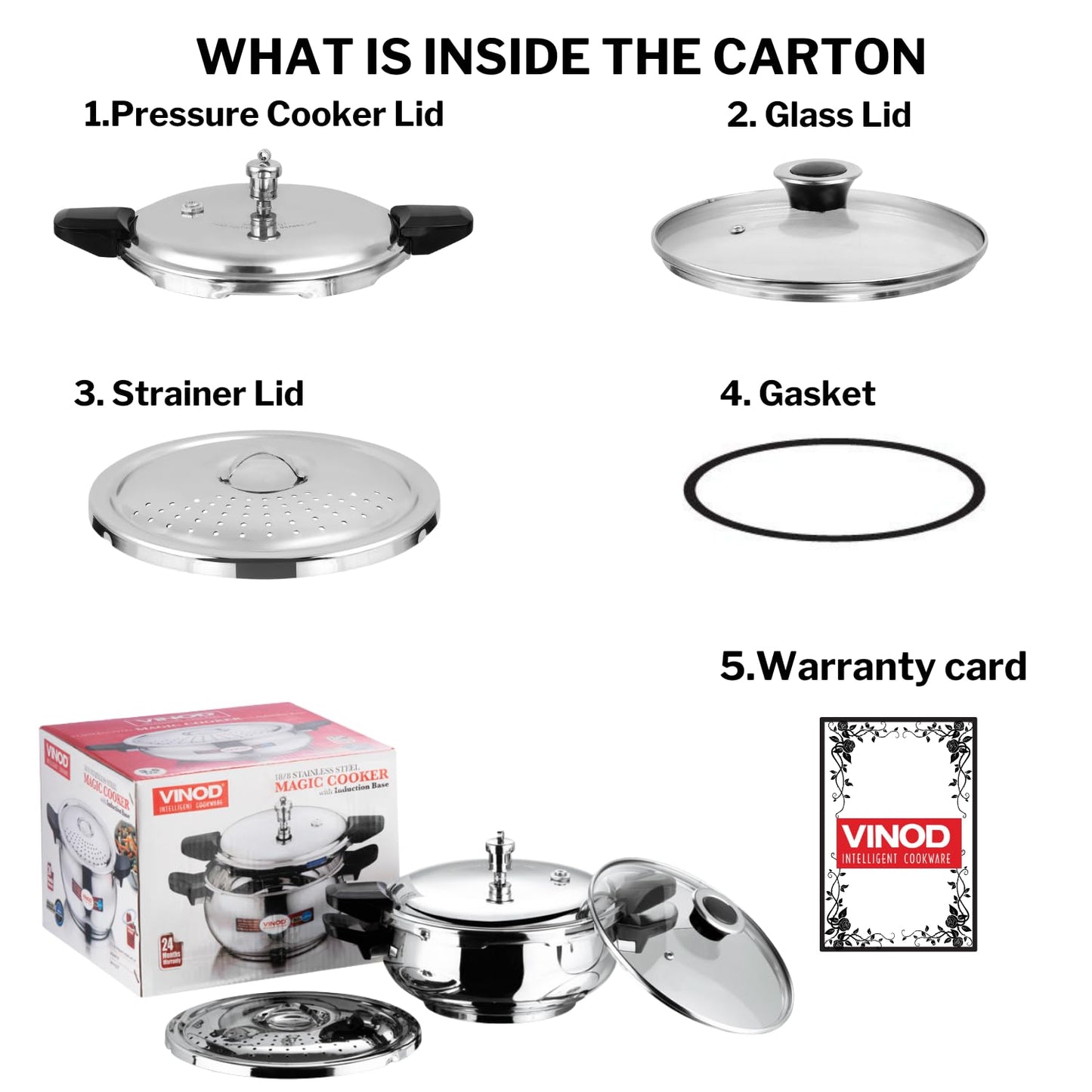 Vinod Magic Stainless Steel Smart 3 in 1 Pressure Cooker 3.5 Litre | 5mm Thick Base | All in One Cooker with Strainer & Glass Lid | Induction and Gas Base | ISI certified | 2 Years Warranty
