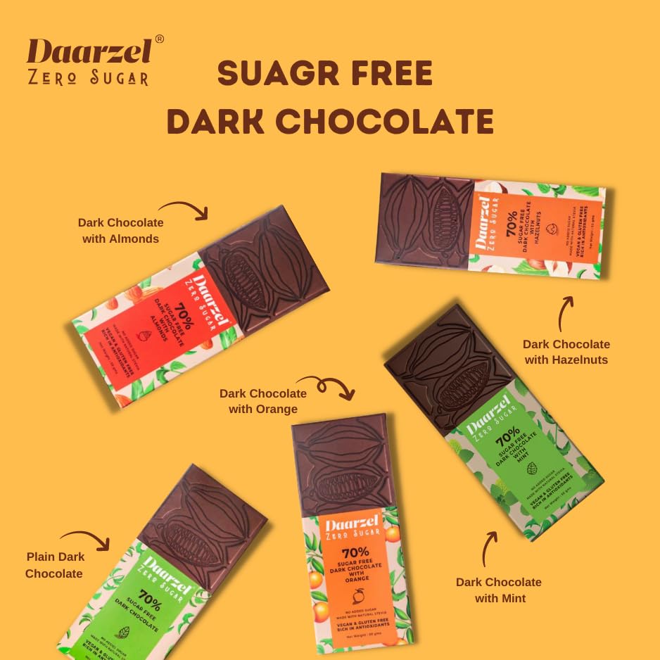 AMBRIONA Daarzel Dark Chocolate Sugar Free 70% Cocoa With Mint Bar Gluten Free Vegan 100% Natural|Sweeten With Stevia|Diabetes Friendly| Daarzel Zero Sugar|50 Gm| Sugarfree