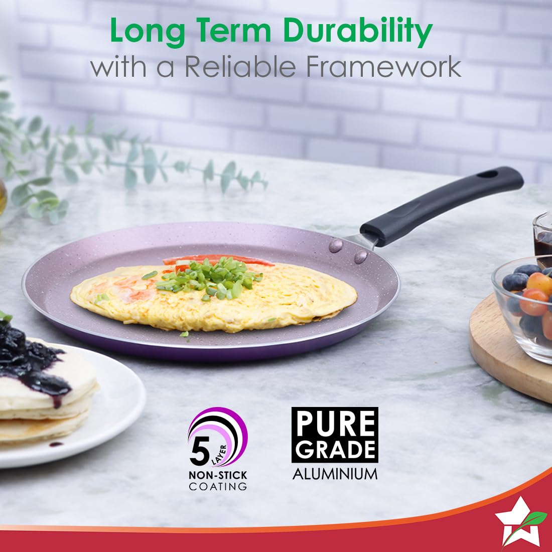 Wonderchef Valencia Non-Stick 28 Cm Dosa Tawa | Cool Touch Bakelite Handle | Pure Grade Aluminium| PFOA Free| 1 Year Warranty | Purple