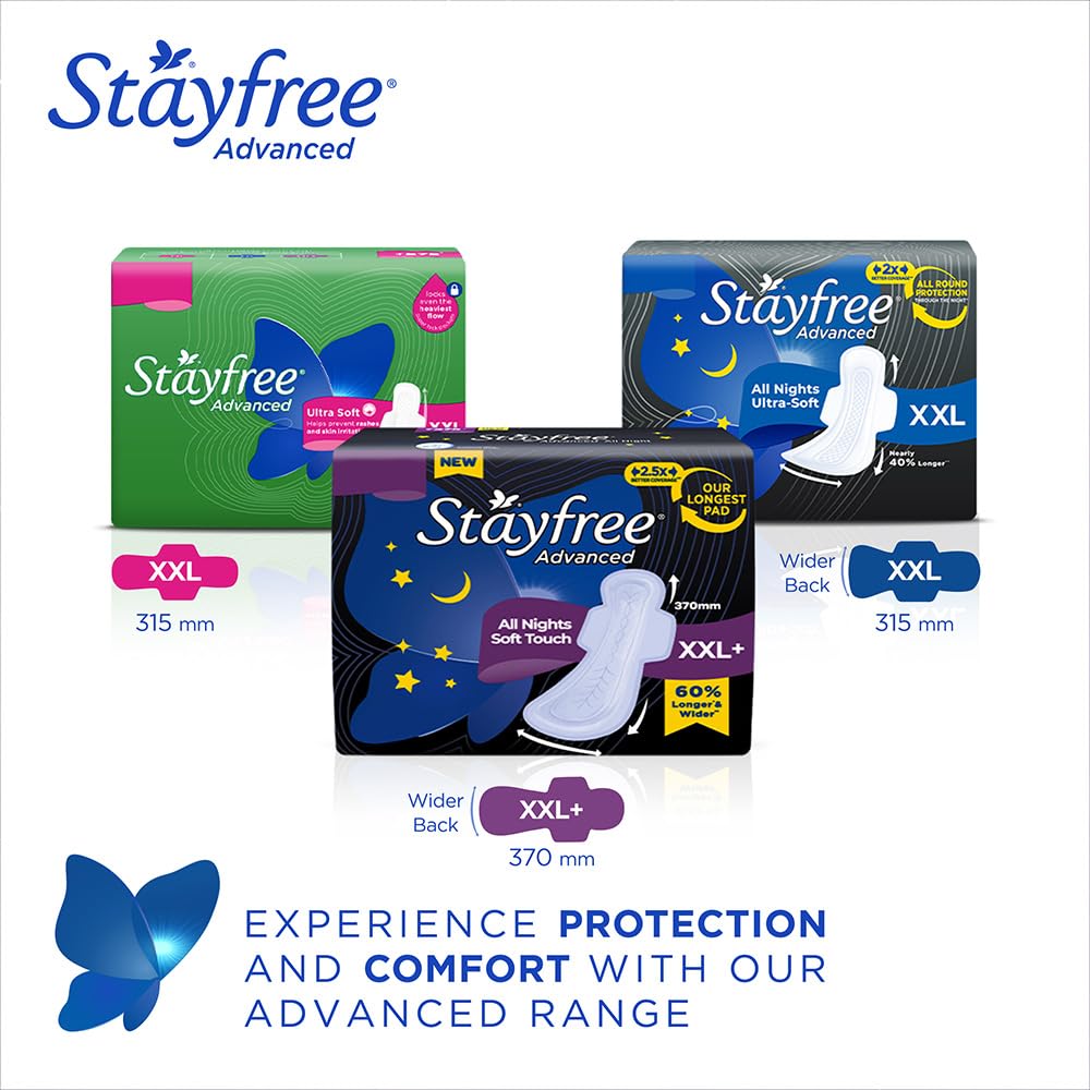 Stayfree Advanced XXL+ Ultra Thin Sanitary Pads for Women | 16 Soft Cotton Pads for All Night Ultra Comfort | Absorbs 2x More with Wider Back | Prevent Rashes | Odour Control