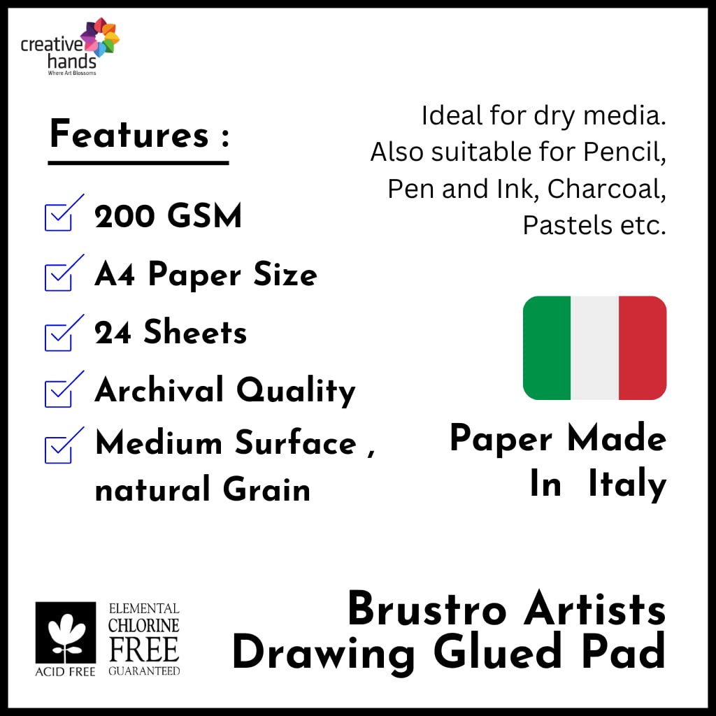 BRUSTRO Artist Drawing Glued Pad, 200 GSM, A4-24 Sheets