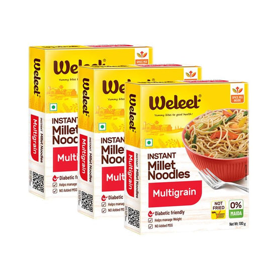Weleet No Maida Instant Multigrain Noodles Combo | Not Fried No MSG | Millet Healthy Noodles | Diabetic Friendly | Nutrient Rich | High Protein | Pack of 3 (100g Each)