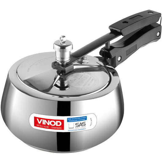 Vinod Europa Stainless Steel Inner Lid Pressure Cooker - 3 Litre | Handi Shape | Sandwich Bottom Cooker | Induction and Gas Base | ISI and CE certified - 2 Years Warranty