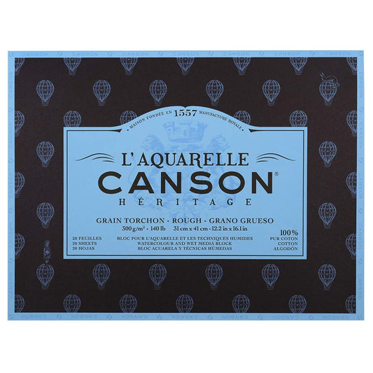 Canson Héritage Cotton 300 GSM Rough 31 x 41 cm Paper Block(White, 20 Sheets)