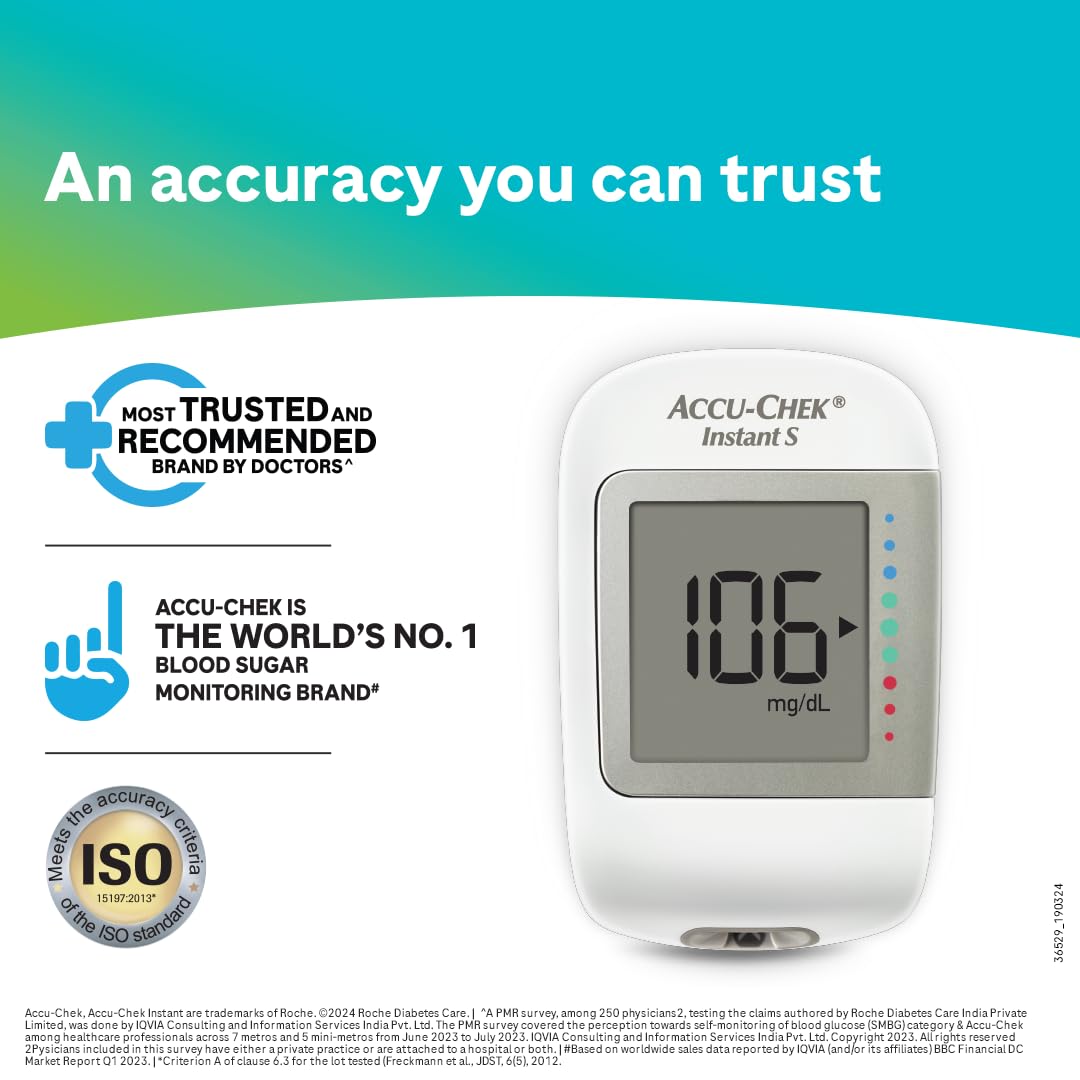 Accu-Chek Instant S Blood Glucose Glucometer Kit with Vial of 10 Strips, 10 Lancets and a Lancing Device Free for Accurate Blood Sugar Testing