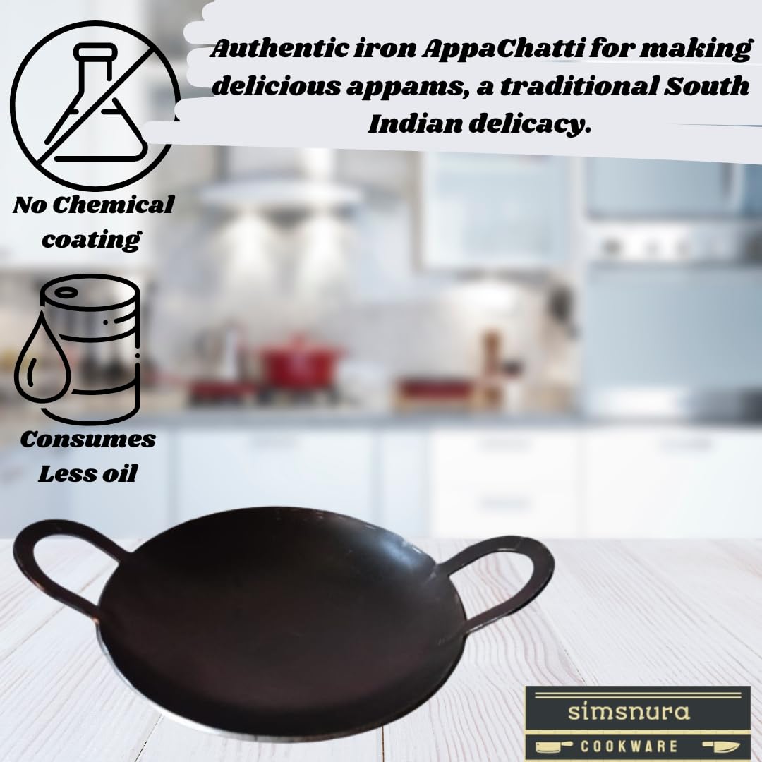 simsnura Iron AppaChatti|Appam pan|Appam Patra|Kallu| Appam Maker| Appam Patra| Appam Pot Maker| Granite Kadai Black| (9 inch Dia)