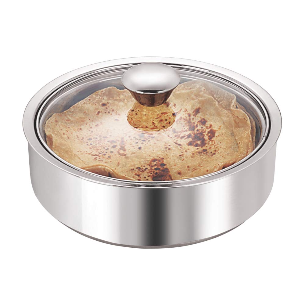 Borosil Stainless Steel Insulated Roti Server, 2.5 litres, Silver
