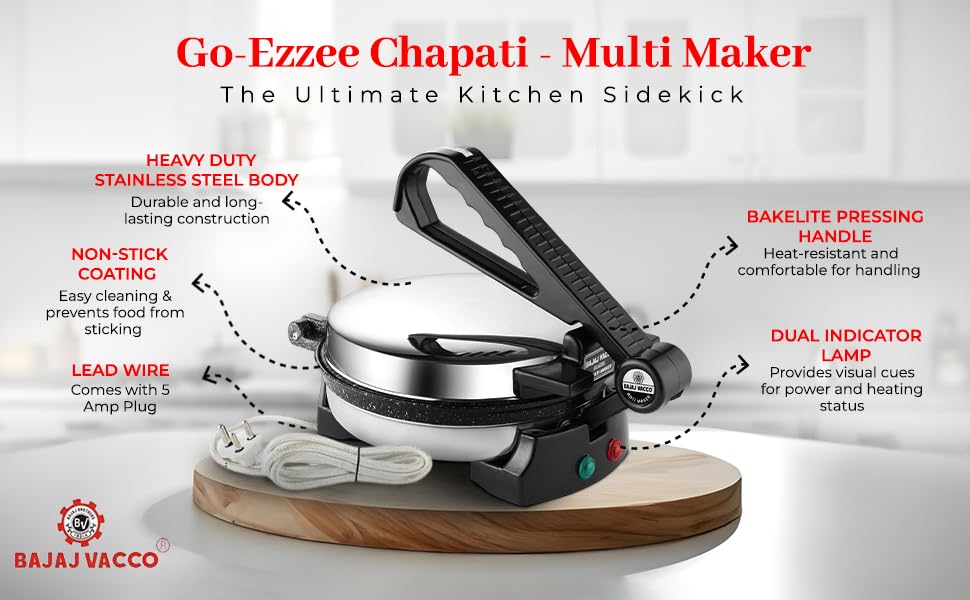 BAJAJ VACCO® Automatic MultipurposeChapati – Multi Maker, 900 WattageCMM – 01
