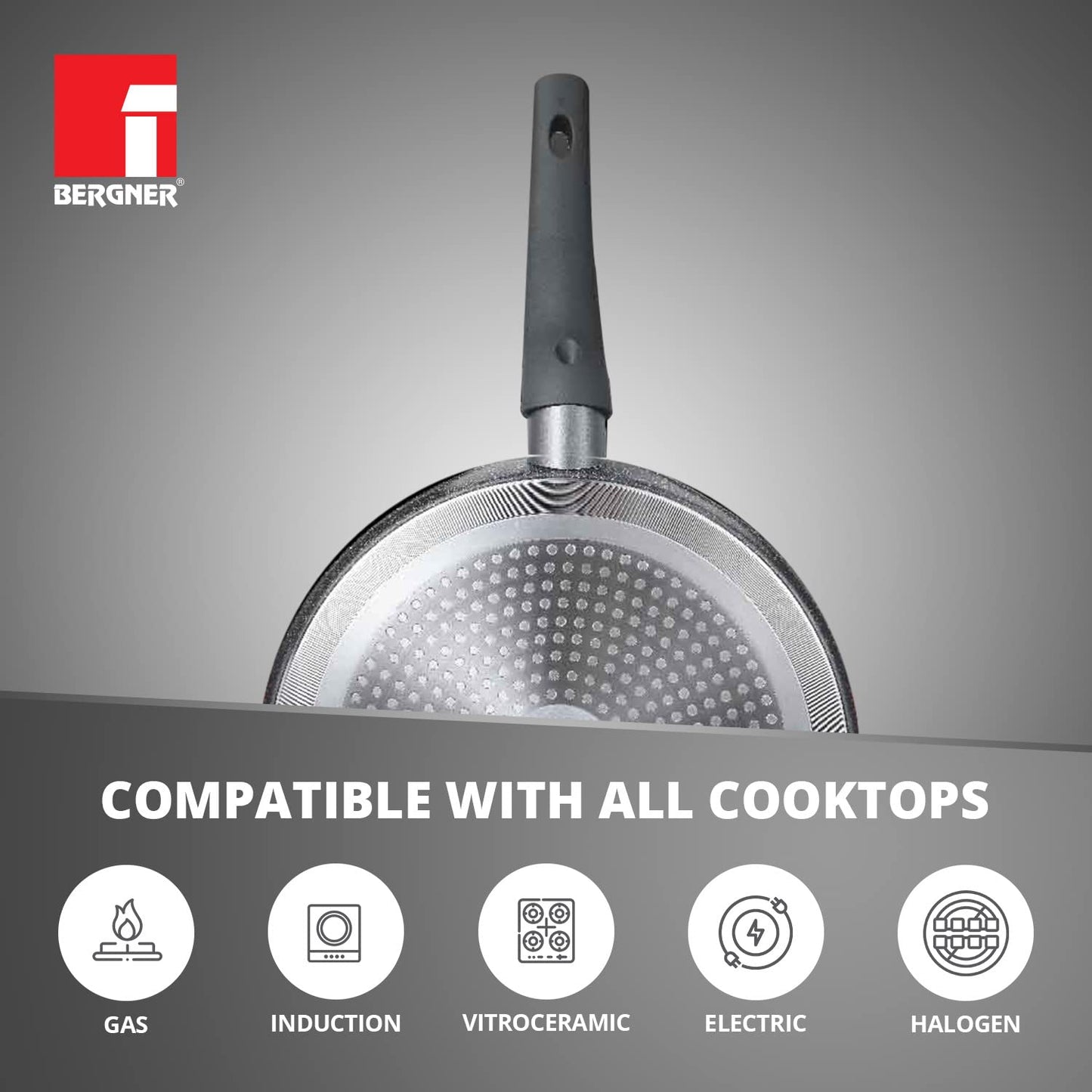 Bergner Orion NonStick 26 cm Tawa/ Dosa Pan, 100% Recyclable, For Low Oil Paratha/Dosa/Uttapam/Pancake/ Crepe/Eggs/Toasts, Textured Soft Touch Handle, Granite Finish, Induction & Gas ready, 1-Year Warranty