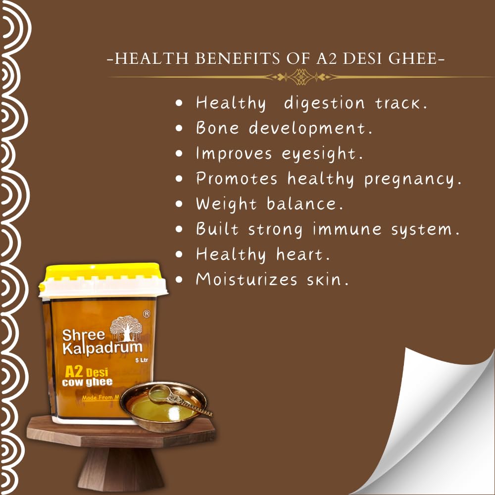 SHREE KALPADRUMA ghee Natural A2 Desi Cow Ghee| Pure Cow Ghee for Better Digestion, Immunity & Eyesight. (5 Ltr)