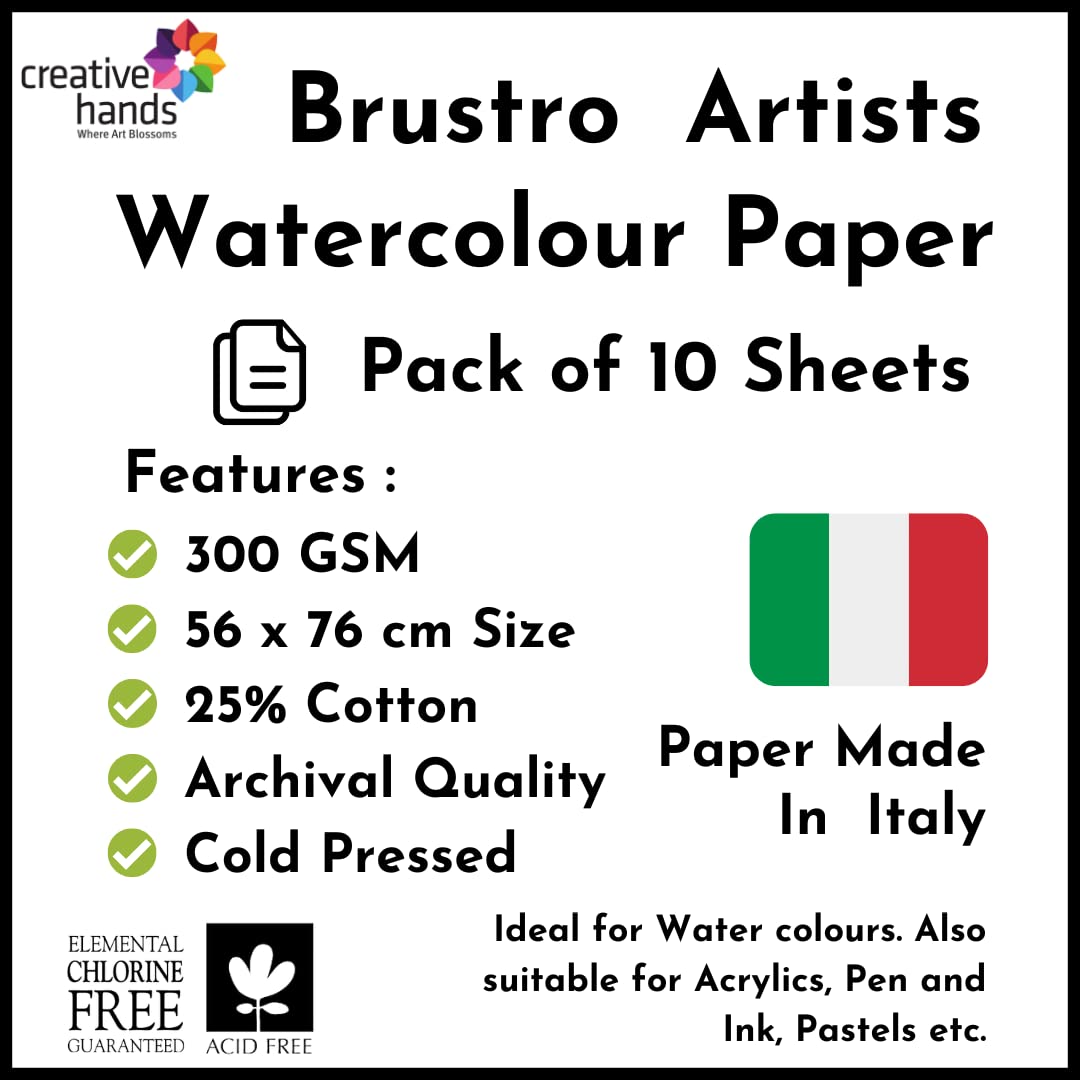Brustro Artists' Watercolour paper 25% cotton CP 300 Gsm 56 x 76 cm (10 Sheets)