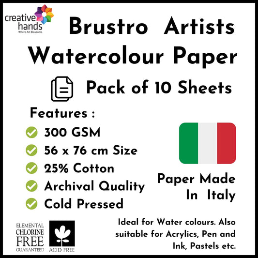 Brustro Artists' Watercolour paper 25% cotton CP 300 Gsm 56 x 76 cm (10 Sheets)