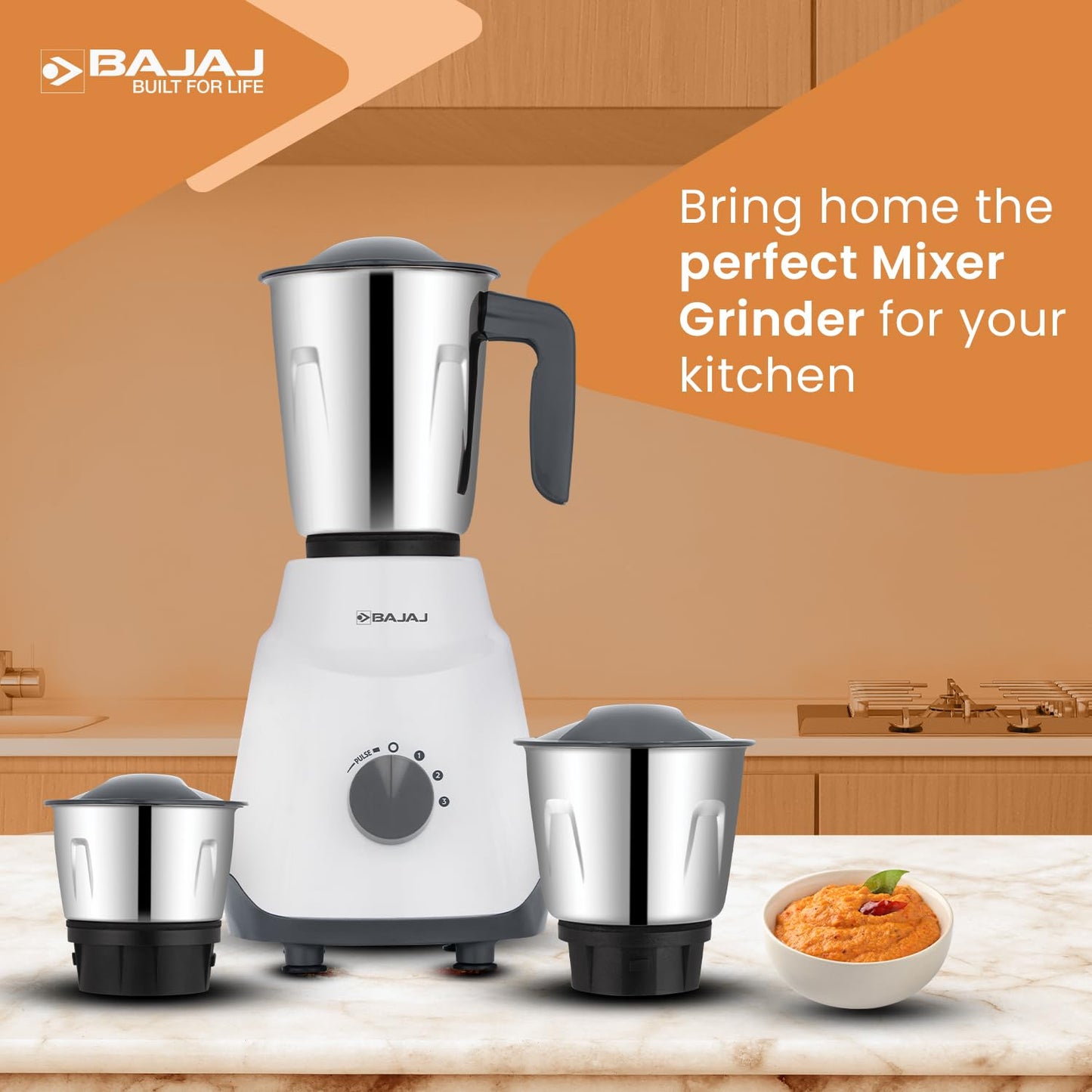 Bajaj Ninja Series Contempo Mixer Grinder 500W|3 Stainless Steel Mixer Jar|DuraCut® Blades by Bajaj|Mixie For Kitchen with 2-in-1 function blade| Pulse Mode| 2-Yr Warranty by Bajaj| Grey