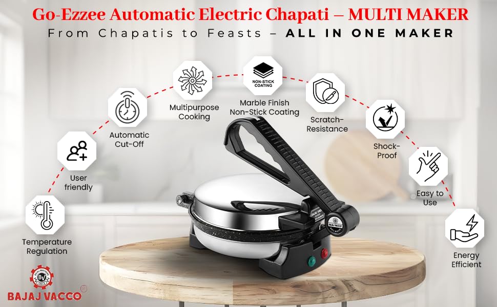 BAJAJ VACCO® Automatic MultipurposeChapati – Multi Maker, 900 WattageCMM – 01