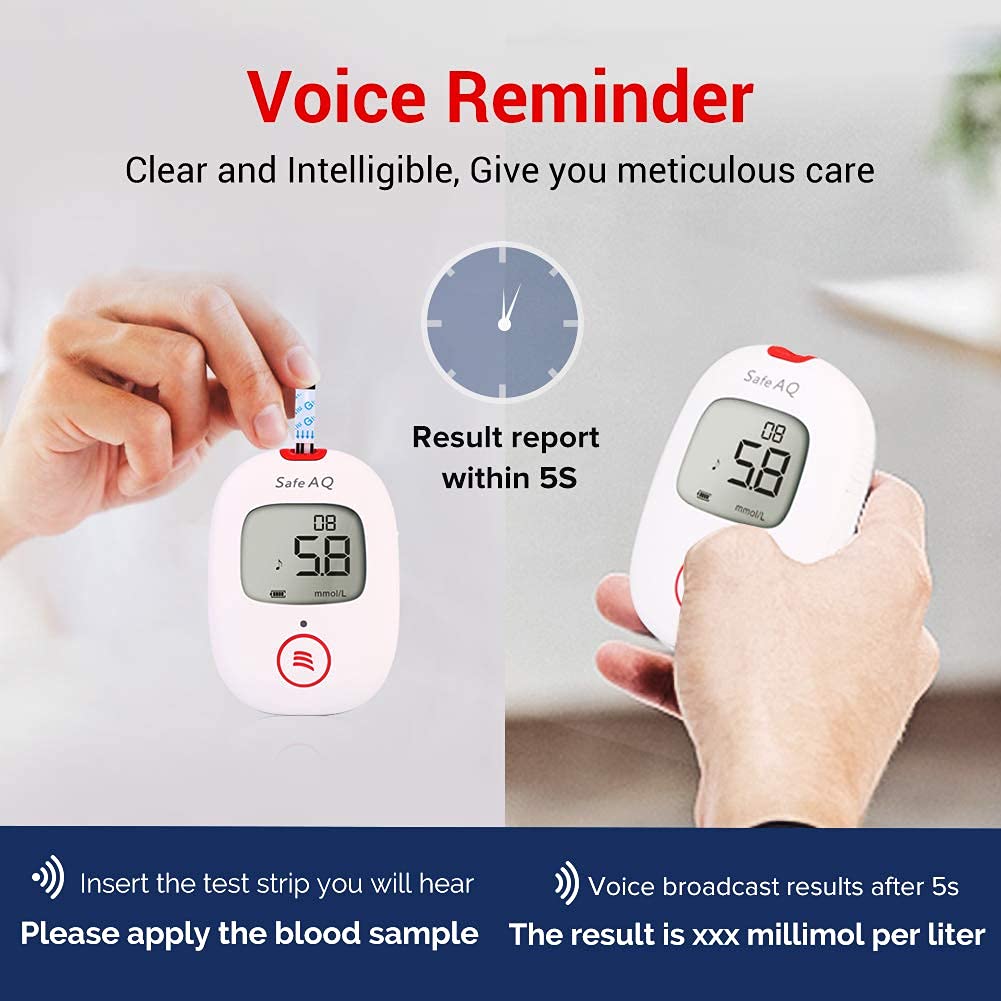 Sinocare PTS(USA) Diabetes Testing Kit/Blood Glucose Monitor Safe AQ Voice/Glucometer with Voice Reminder and Light Warning/Blood Sugar Test with 50Strips & 50Lancets & Case Pack