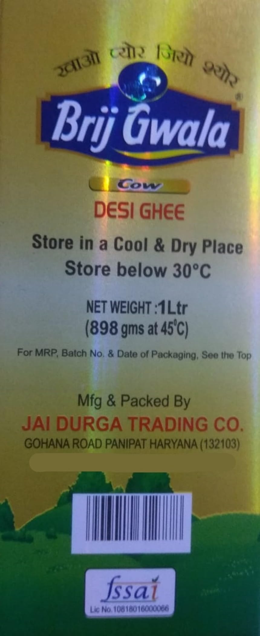 BRIJ GWALA Desi Cow Ghee |Made Traditionally From Curd |Pure Cow Ghee for Better Digestion and Immunity |-1 ltr Jar