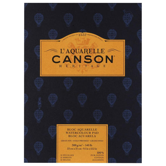 Canson Heritage Cotton 300 GSM Cold Pressed 23 x 31 cm Paper Pad(White, 12 Sheets)
