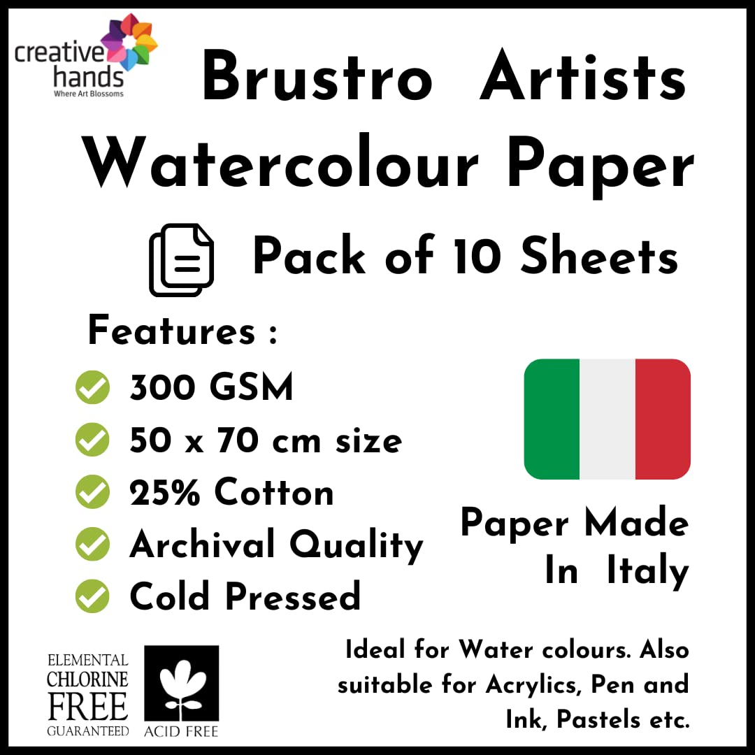 Brustro Artists' Watercolour paper 25% cotton CP 300 Gsm 50 x 70 cm (10 Sheets)
