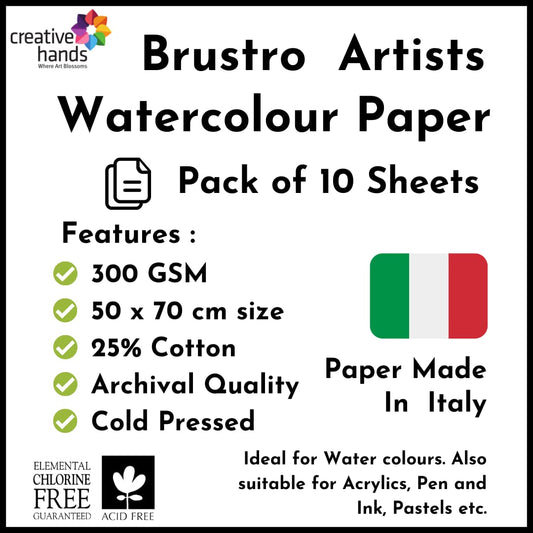 Brustro Artists' Watercolour paper 25% cotton CP 300 Gsm 50 x 70 cm (10 Sheets)