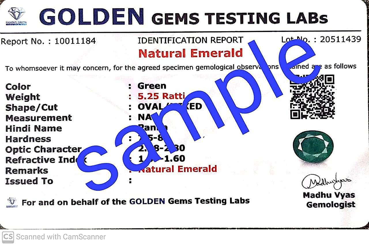 Akshita gems Natural Emerald Stone with Lab Certified Card/Zambian Quality 10.25 Carat / 9.52 Ratti Unheated Untreated Green Original Emerald/Panna Loose Precious