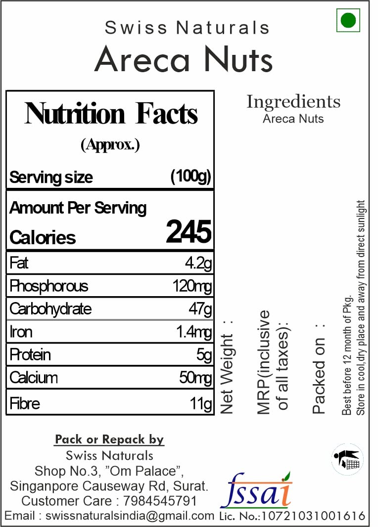 Swiss Naturals Sliced Areca Nut 400g [Cutting Supari/Betel Nut]