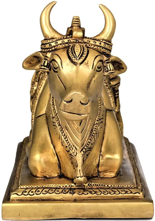 Brass Mart Astadhatu Brass Nandi Bull Idol for Home Temple/Decorative Brisabh Nandi Idol for Puja/Shiv Nandi Puja Idol (4 Cm, Gold), Idol