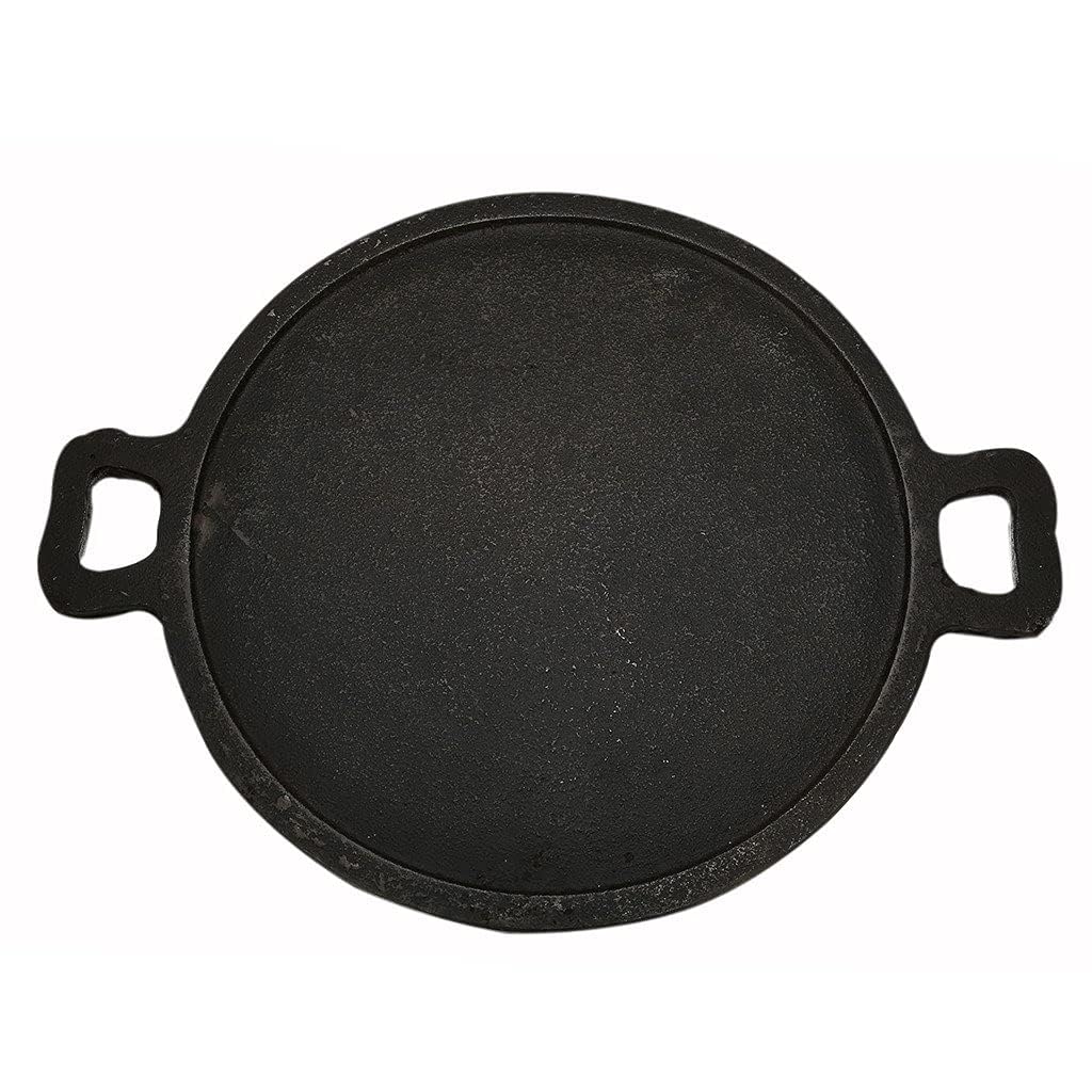 Rustik Craft Pre-Seasoned Black Cast Iron Dosa Tawa/Baking Pan with Two Loop Handles 12", Good for Cooking on Gas, Dosa,Omlete,Roasting pan (W =3500 G, Thickness 8.8 mm)