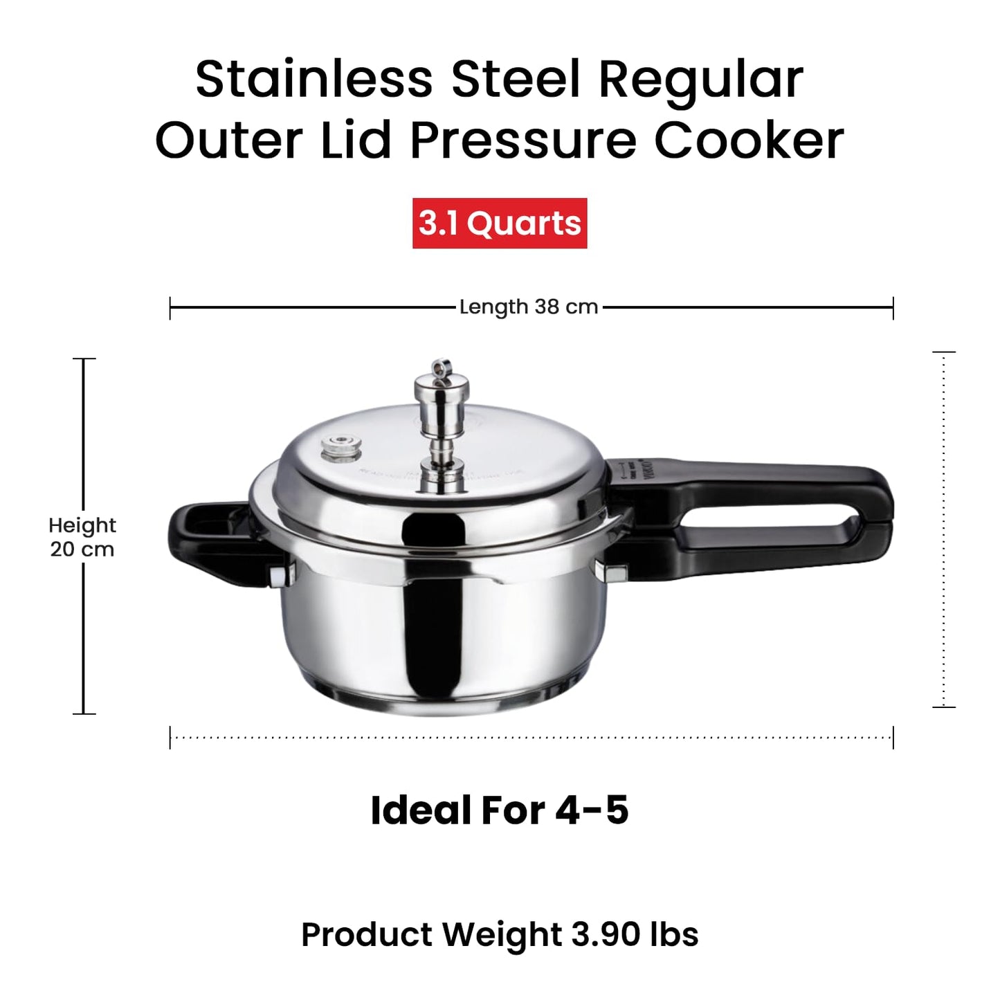 Vinod 18/8 Stainless Steel Pressure Cooker Outer Lid 3 Litre | Unique Sandwich Bottom Cooker | Induction and Gas Base | ISI and CE certified | 2 Years Warranty