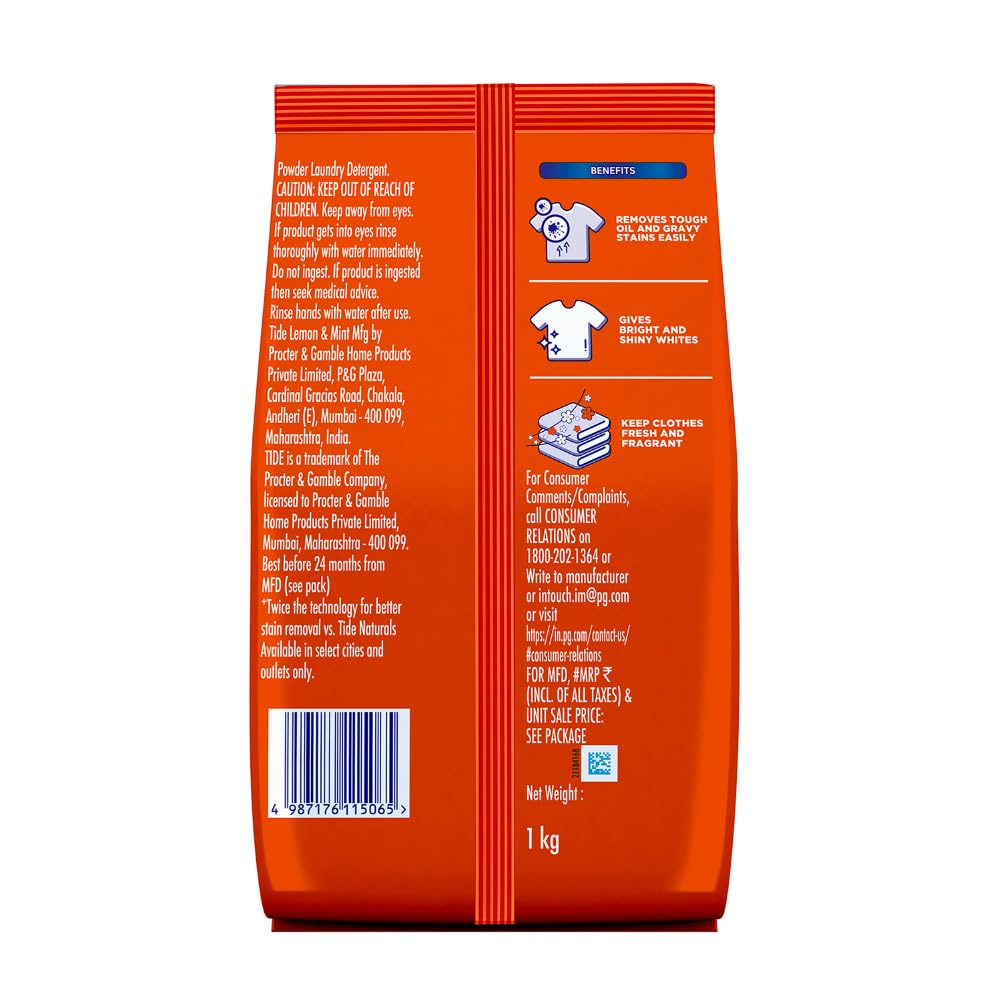 Tide Plus Detergent Washing Powder with double Power Lemon and Mint Pack - 1 kg