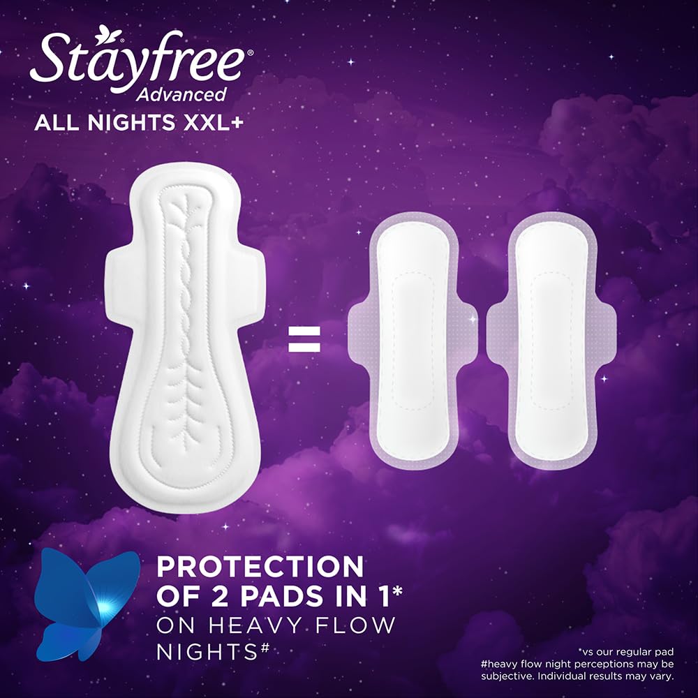Stayfree Advanced XXL+ Ultra Thin Sanitary Pads for Women | 16 Soft Cotton Pads for All Night Ultra Comfort | Absorbs 2x More with Wider Back | Prevent Rashes | Odour Control