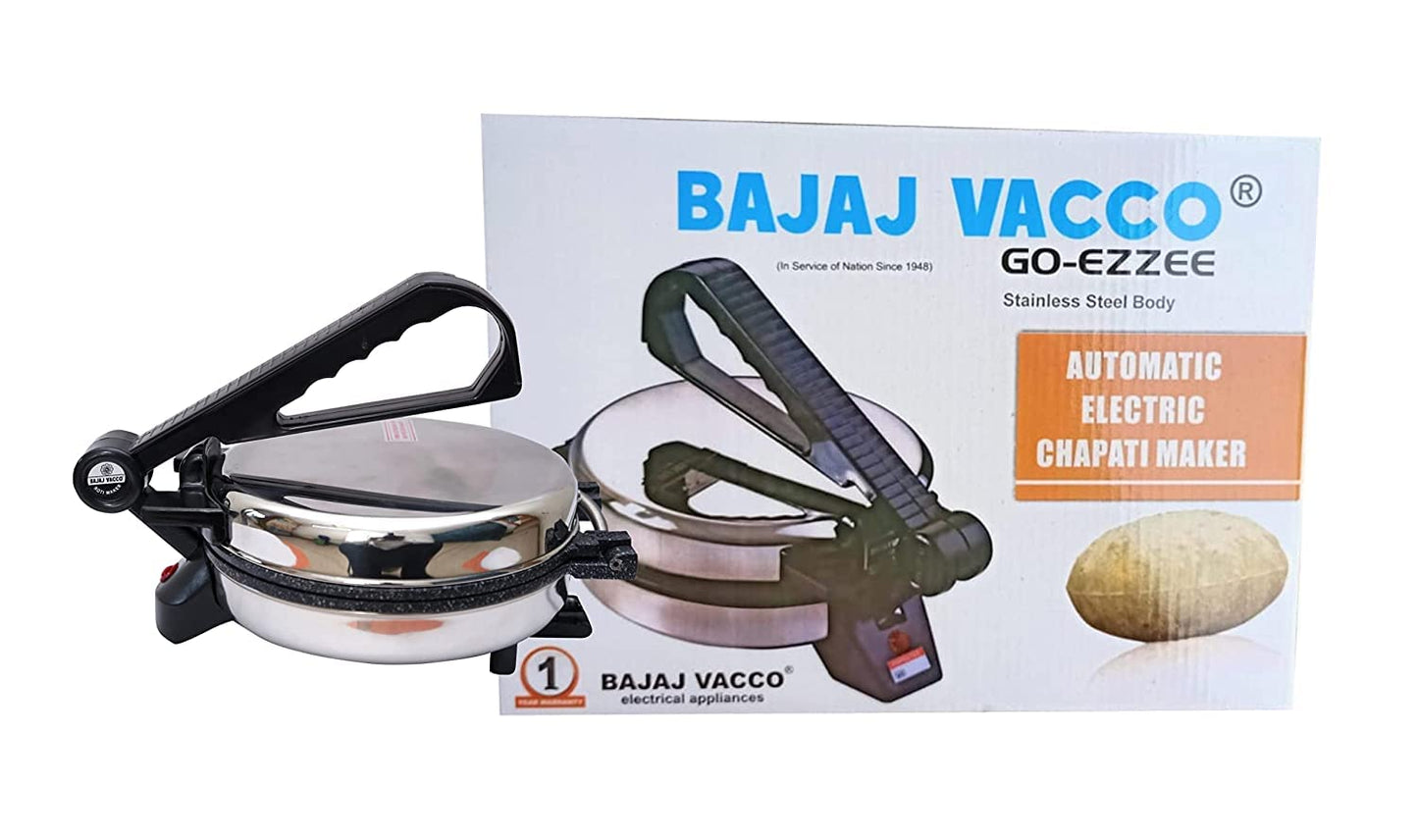 BAJAJ VACCO New Go-Ezzee Chapati/Roti/Khakhra Maker, Mc-02 - Marble (Spatter) Nonstick Coating Wattage 900 Watts, Stainless Steel