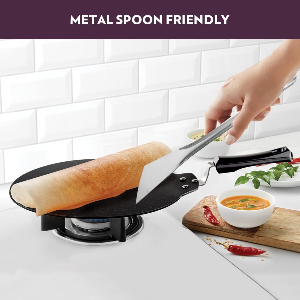 Borosil Granito Non-Stick Dosa Tawa, Induction Friendly, Granite Finish, PFOA-Free, 31 cm Diameter, Black