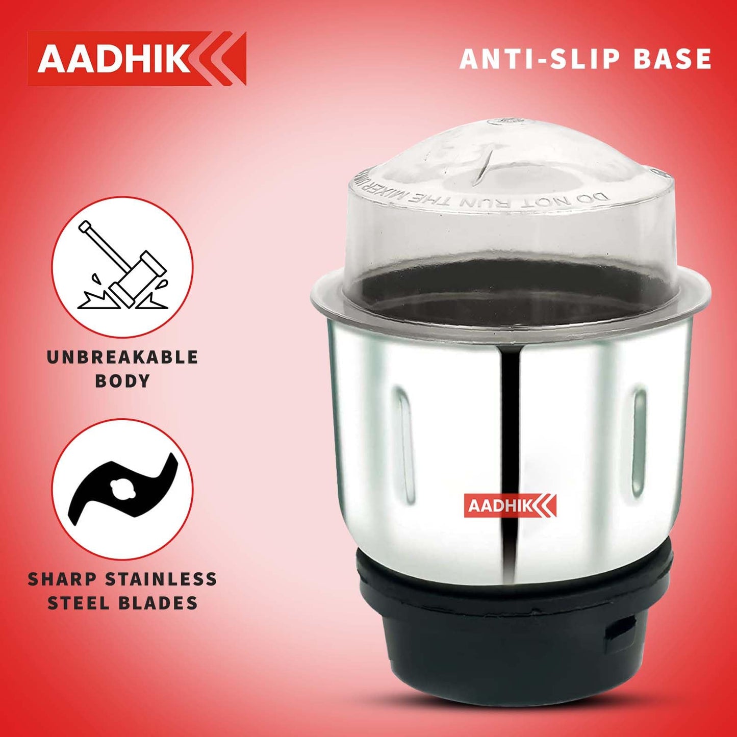 AADHIK Mixer Jar 400 ml Chutney Jar, Quality Stainless Steel Blades, Suitable for All mixer Grinder With 4 Teeth Lock- Pack Of 1