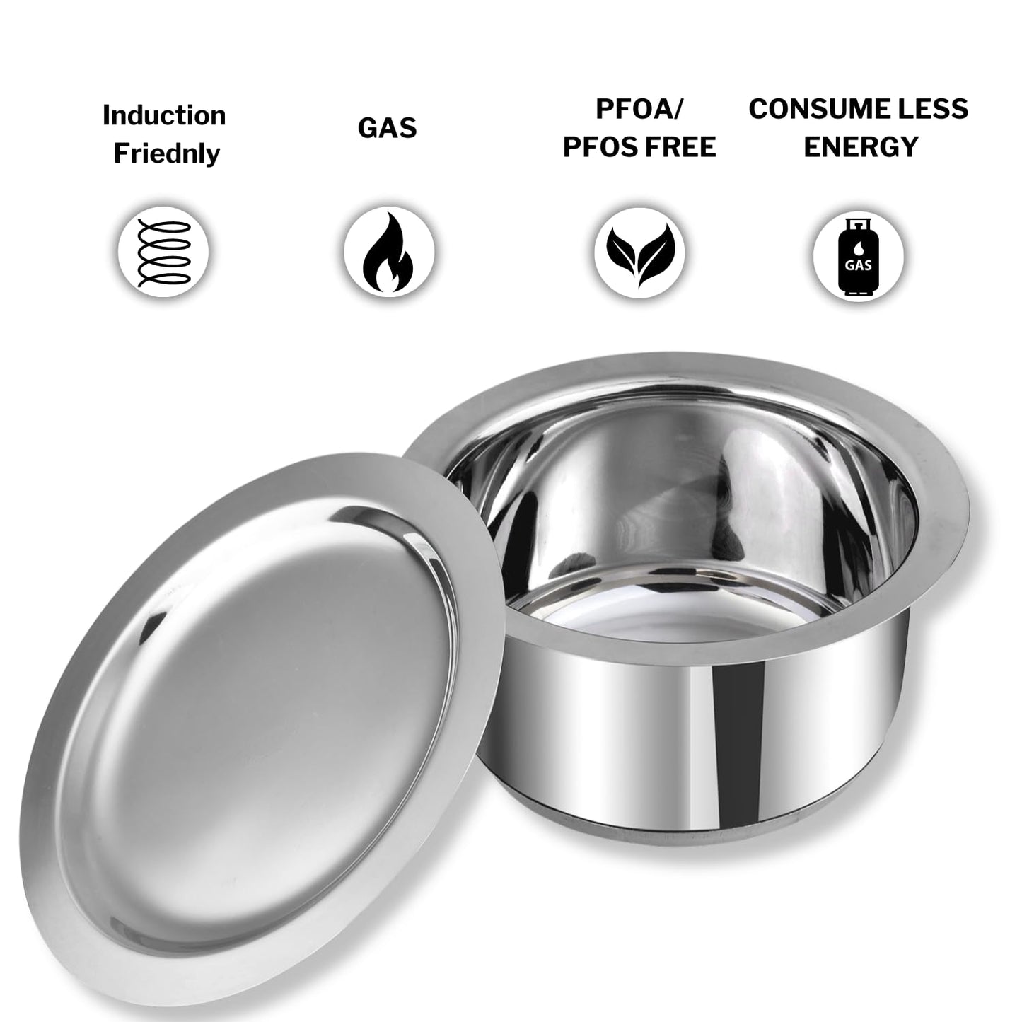 Vinod Stainless Steel Capsule Bottom Tope/Patila Combo Set Of 3 Pcs-2.7 Liter(14Cm Diameter),3.4 L(15Cm Diameter)And 4 L(16Cm Diameter)-Silver