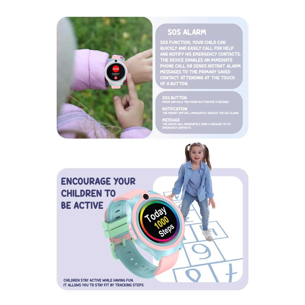 Spiky Cacus 4G Calling Multi-UI IPX7 Waterproof Kids Smartwatch | Rotatable Menu Dial,GPS Tracking, Video Call, Calling Watch, Games, Geo-Fencing, SOS | Best for Kids Girls & Boys 4-12 Years | Pink