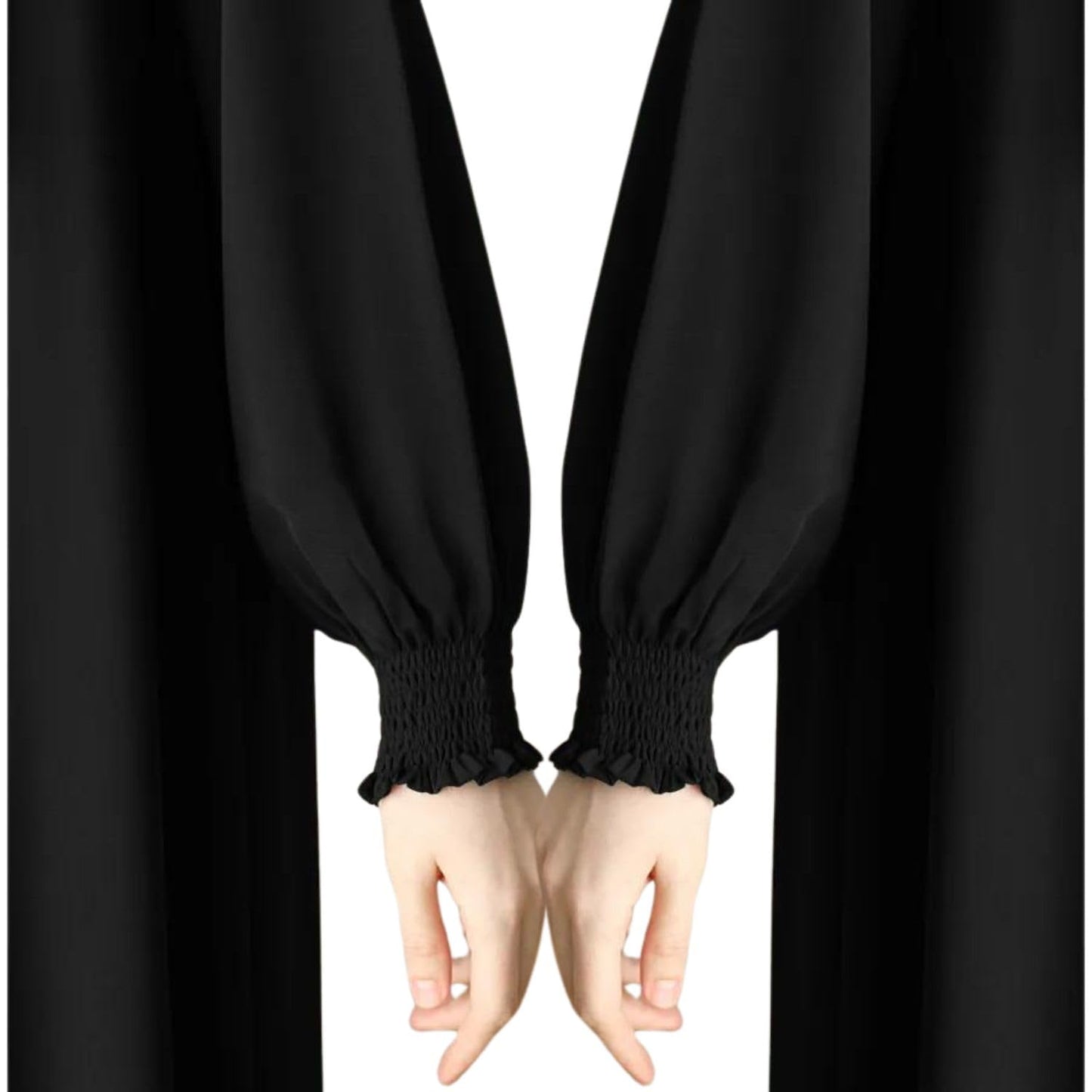 Bashariya Front Open Zipper Abaya n Firdaus Fabric |Smocking Sleeves |Fabric Belt| and Complimentary Hijab (XXL, Black)