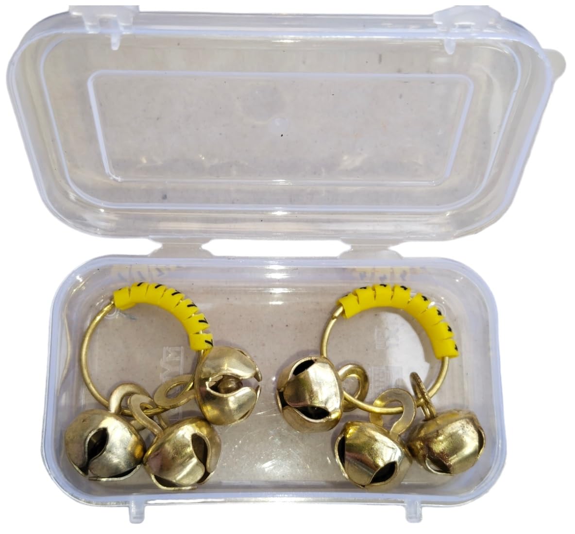 (Big Size, High Sound) Classy Looks Ghungroo Bells Finger Clapping Ring Yellow Kadi (Non Brass) Home Temple Pooja Aarti Bhajan Ganapati Ganesh Navratri Festivals Musical Gifting Goddess Chiming (10)