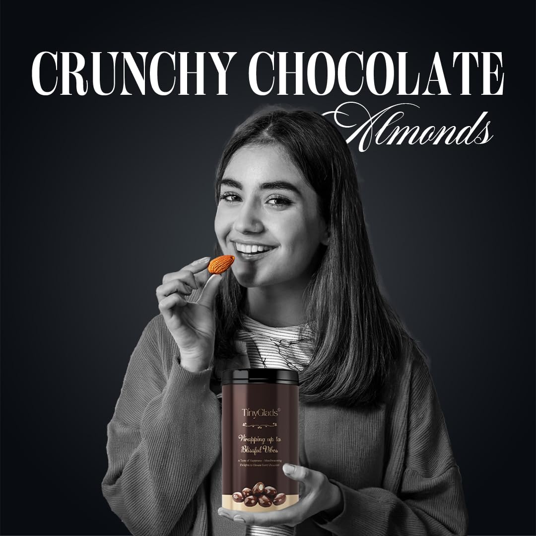 TinyGlads Dark Premium Chocolate Coated Almonds Jar- 250 Grams