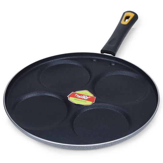 apsara kitchenware Diamond Aluminium Dura Big Non Stick Uttappa Tawa 4-Cavity with Handle for Mini Uttappa, Mini Pancake Maker, Mini Crepe Pan, Idli Pan Multi Snack Maker-Black