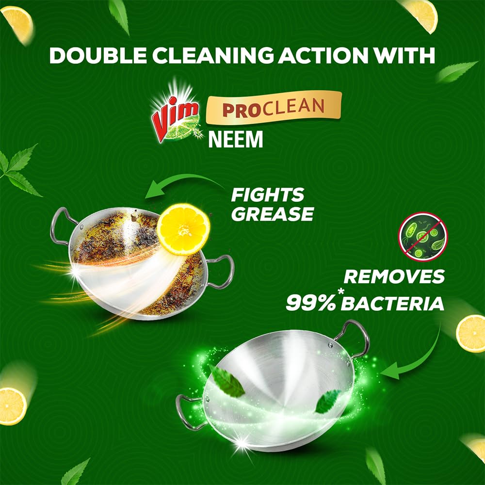Vim ProClean Dishwash Liquid Gel with Neem, Removes 99%* Backeteria, Removes tough grease and odours, 750ml