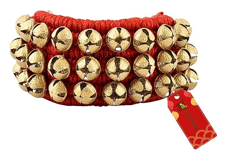 UAPAN Brass Big Ghungroo Bells (3 Line Pad, Red, Pair)