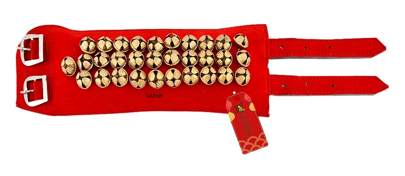 UAPAN 3 line Ankle Bells Velvet Pad for Classical Bharatanatyam Kathak Dance with Adjustable Strap (Red Velvet Belt)