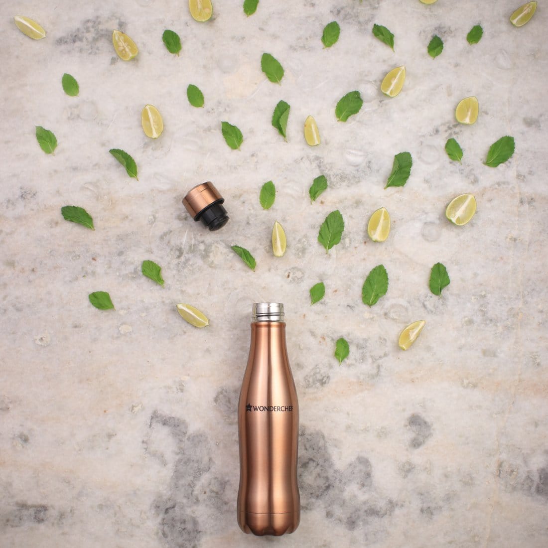 Acti-Bot, 900ml, Stainless Steel Single Wall Water Bottle, Copper Finish, Light Weight, Spill and Leak Proof, 2 Years Warranty