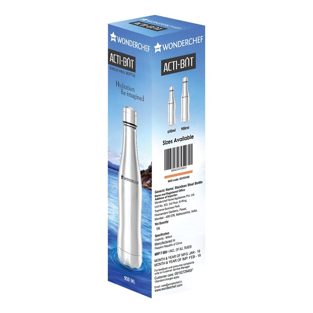 Acti-Bot, 900ml, Stainless Steel Single Wall Water Bottle, Copper Finish, Light Weight, Spill and Leak Proof, 2 Years Warranty