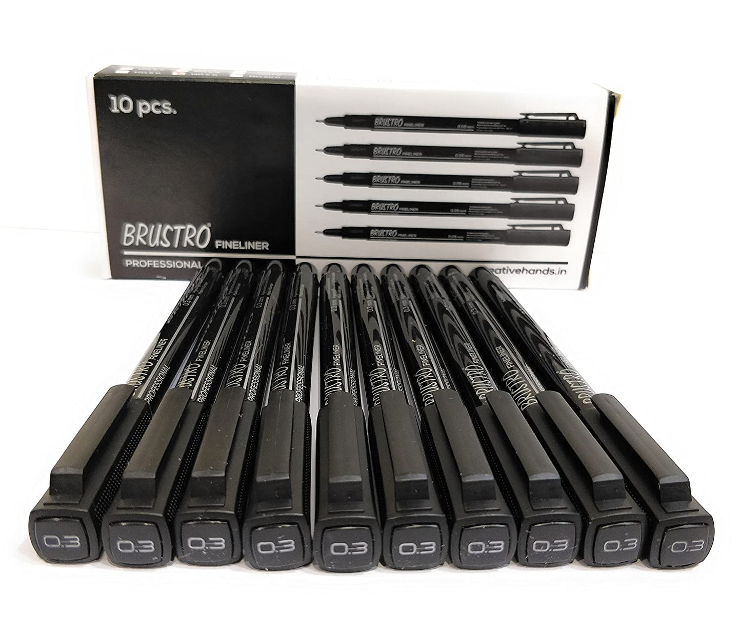 Brustro Professional Pigment Based Fineliner Black | Set of 10| Tip Size 0.03, 0.05, 0.1, 0.2, 0.3, 0.4, 0.5, 0.6, 0.8 and 1mm |Archival Waterproof UV Resistant Ink|Ideal For Technical Drawing,Waterproof,Artist Illustration,Sketching,Mandala