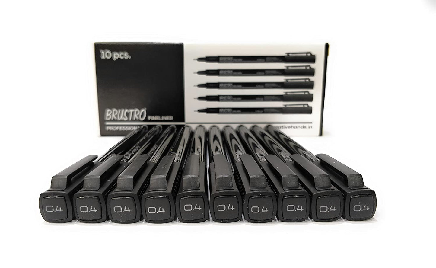 Brustro Professional Pigment Based Fineliner Black | Set of 10| Tip Size 0.03, 0.05, 0.1, 0.2, 0.3, 0.4, 0.5, 0.6, 0.8 and 1mm |Archival Waterproof UV Resistant Ink|Ideal For Technical Drawing,Waterproof,Artist Illustration,Sketching,Mandala