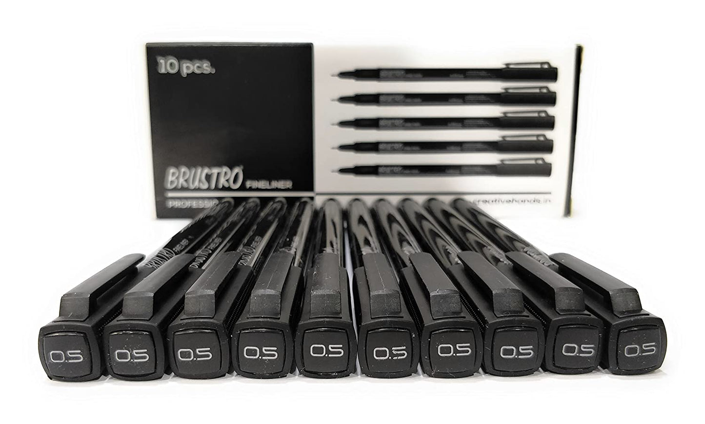 Brustro Professional Pigment Based Fineliner Black | Set of 10| Tip Size 0.03, 0.05, 0.1, 0.2, 0.3, 0.4, 0.5, 0.6, 0.8 and 1mm |Archival Waterproof UV Resistant Ink|Ideal For Technical Drawing,Waterproof,Artist Illustration,Sketching,Mandala