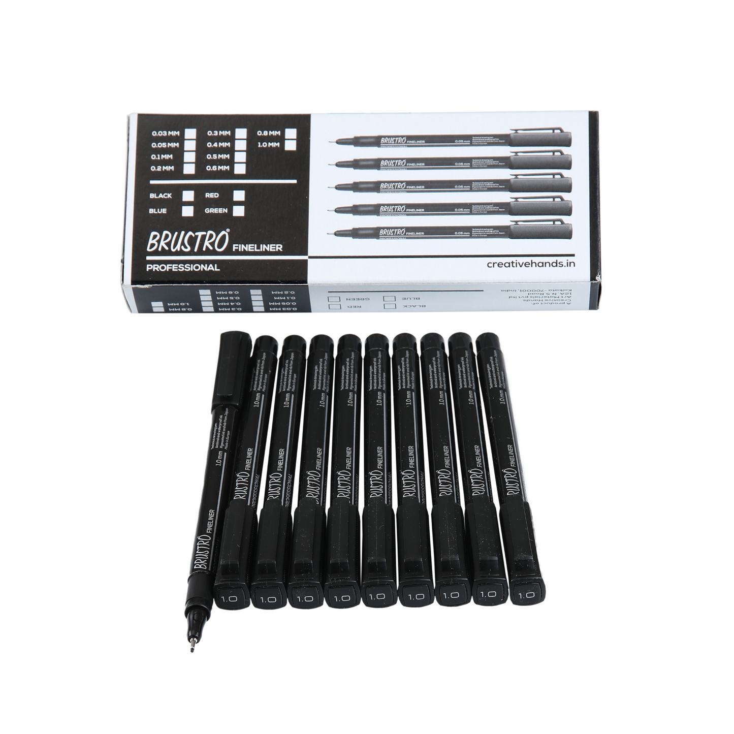 Brustro Professional Pigment Based Fineliner Black | Set of 10 - Tip Size 1mm |Archival Waterproof UV Resistant Ink |Ideal For Technical Drawing,Waterproof,Artist Illustration,Sketching,Mandala